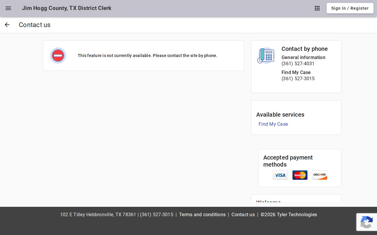 Jim Hogg County court date District Clerk contact screen